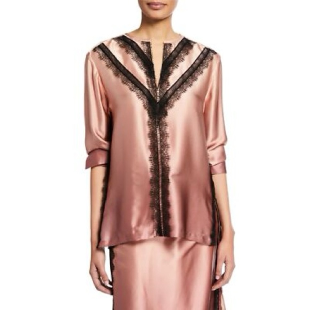 Jason Wu Women Ombre-Print Long-Sleeve Silk Charmeuse Lace Trim Shirt